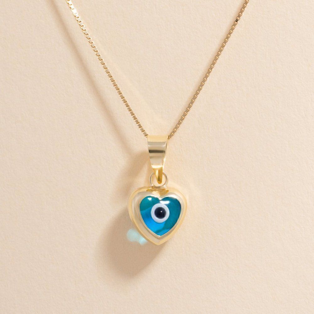 14k real Yellow Gold heart Evil Eye Charm | Pendant for Good Luck & Protection |